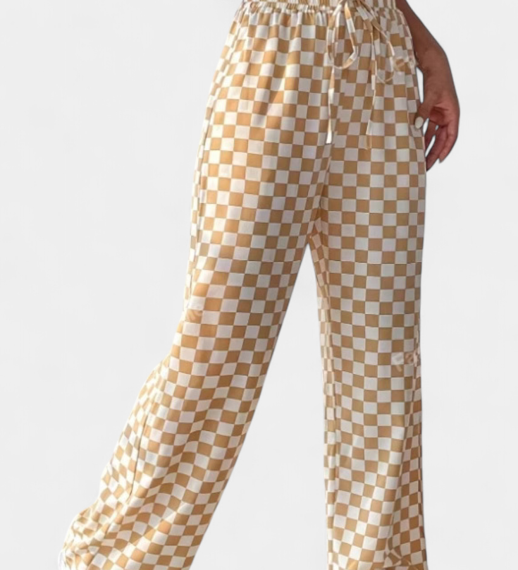 Hilaria | Pantalones de Pierna Ancha con Estampado a Cuadros
