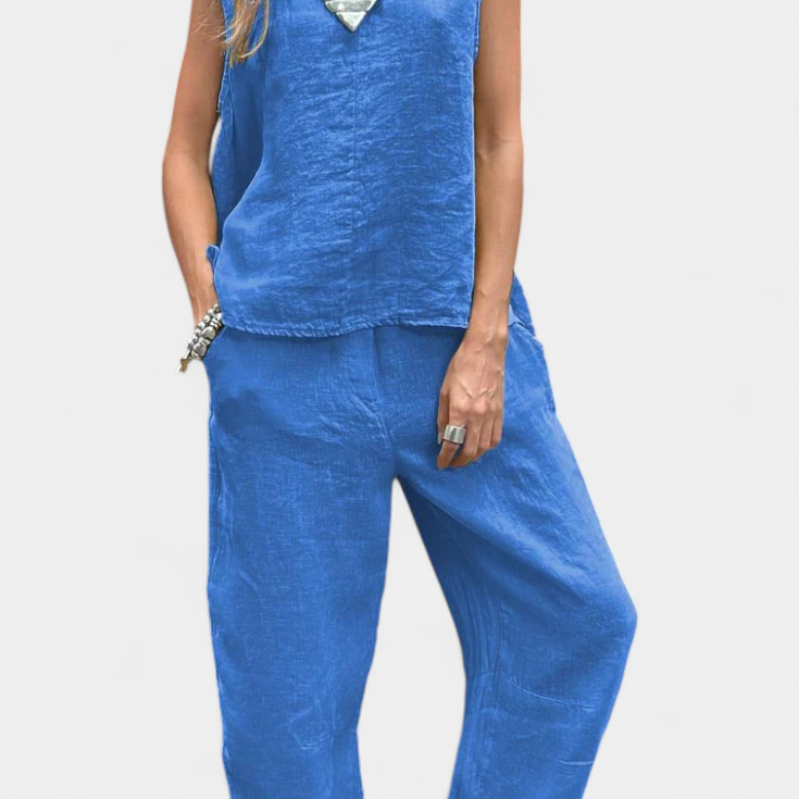 Leona | Conjunto de Chaleco y Pantalón Sin Mangas en Algodón Lino