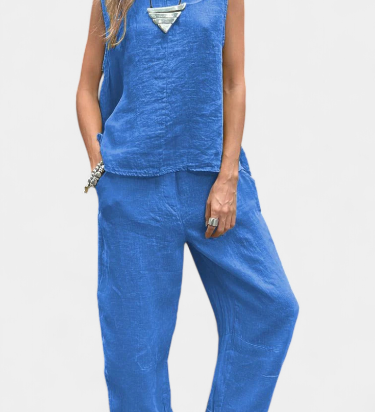 Leona | Conjunto de Chaleco y Pantalón Sin Mangas en Algodón Lino