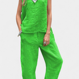 Leona | Conjunto de Chaleco y Pantalón Sin Mangas en Algodón Lino