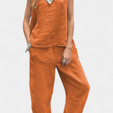 Leona | Conjunto de Chaleco y Pantalón Sin Mangas en Algodón Lino
