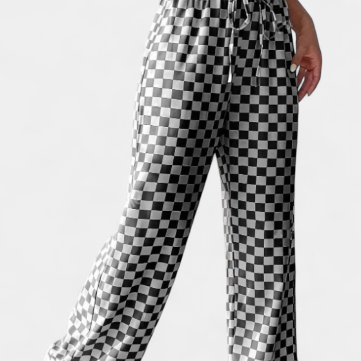 Hilaria | Pantalones de Pierna Ancha con Estampado a Cuadros
