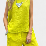 Leona | Conjunto de Chaleco y Pantalón Sin Mangas en Algodón Lino