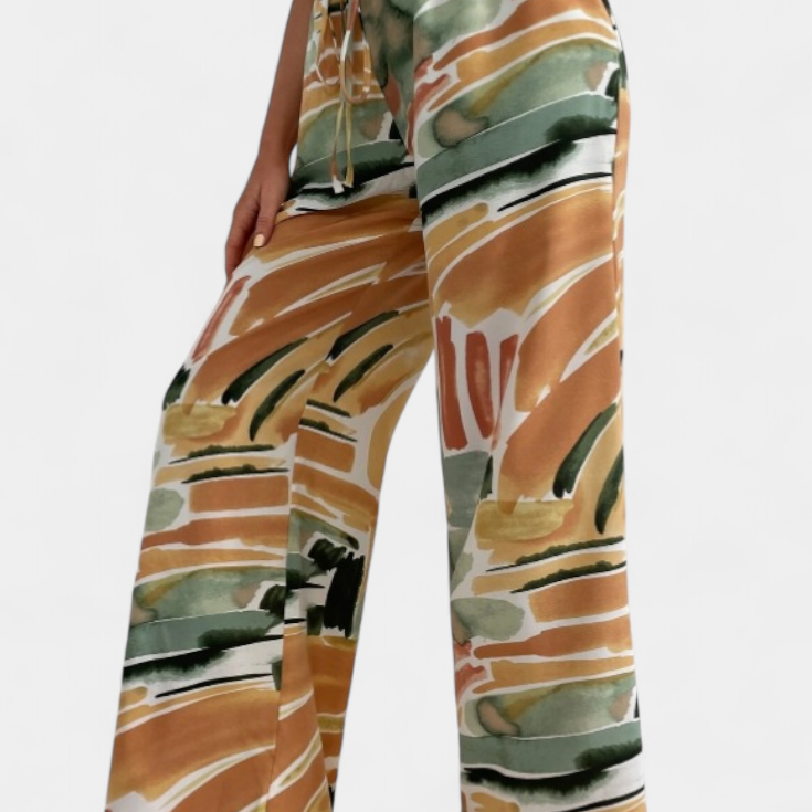 Senda | Pantalones de Pierna Ancha con Estampado Abstracto
