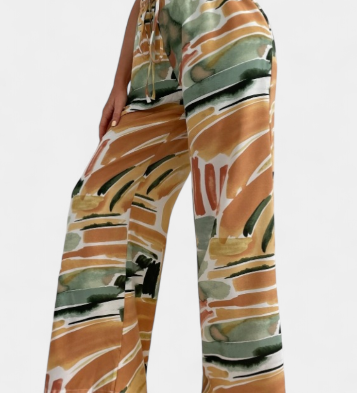 Senda | Pantalones de Pierna Ancha con Estampado Abstracto