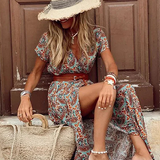 Emeka | Vestido largo bohemio fluido con cinturón