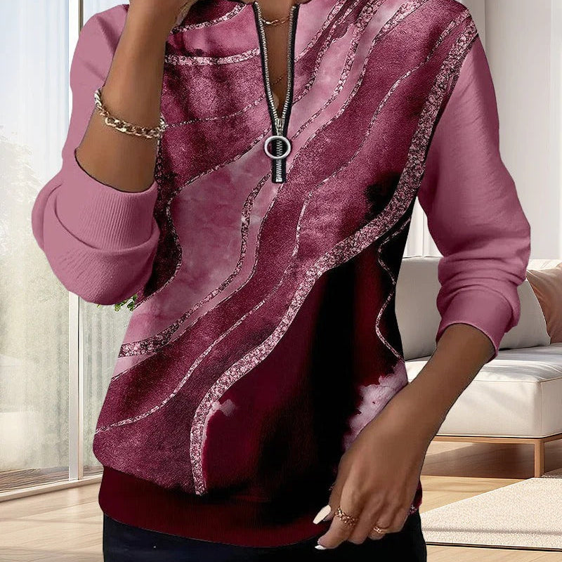 Elena | Sudadera con cremallera media y estampado vintage