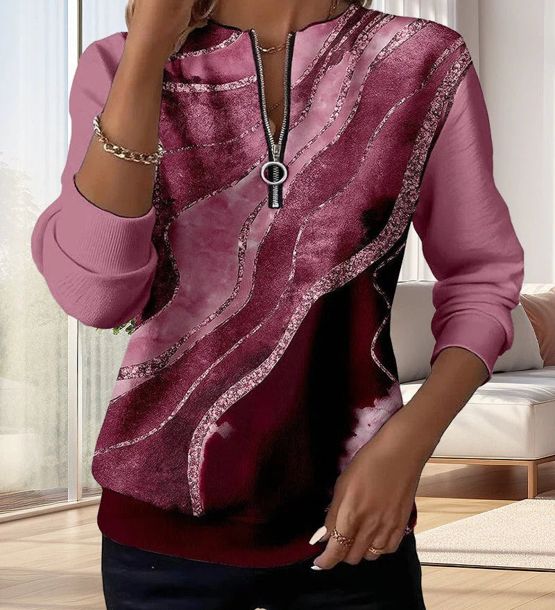Elena | Sudadera con cremallera media y estampado vintage