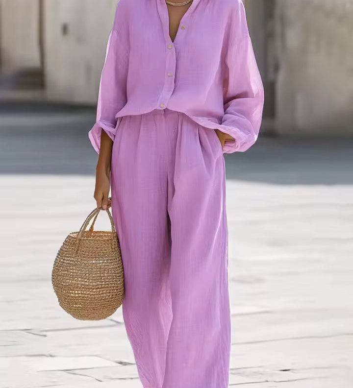 Saturnina | Conjunto de Pantalón Estilo Simple de Algodón