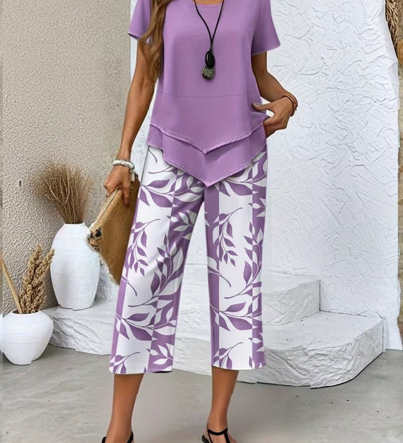 Visitación | Conjunto de Dos Piezas con Estampado de Hojas