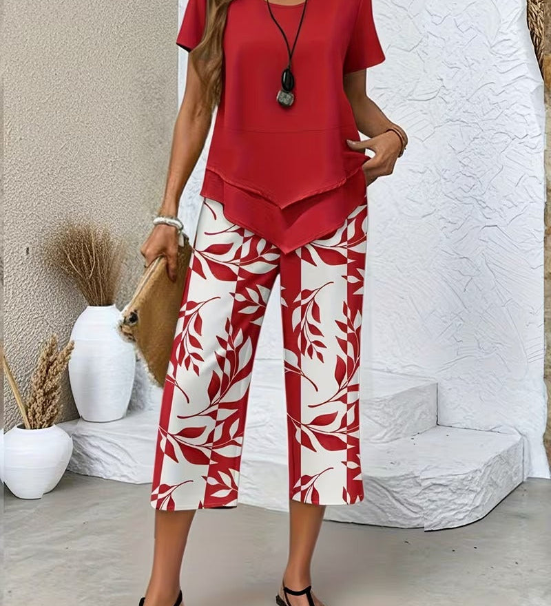 Visitación | Conjunto de Dos Piezas con Estampado de Hojas