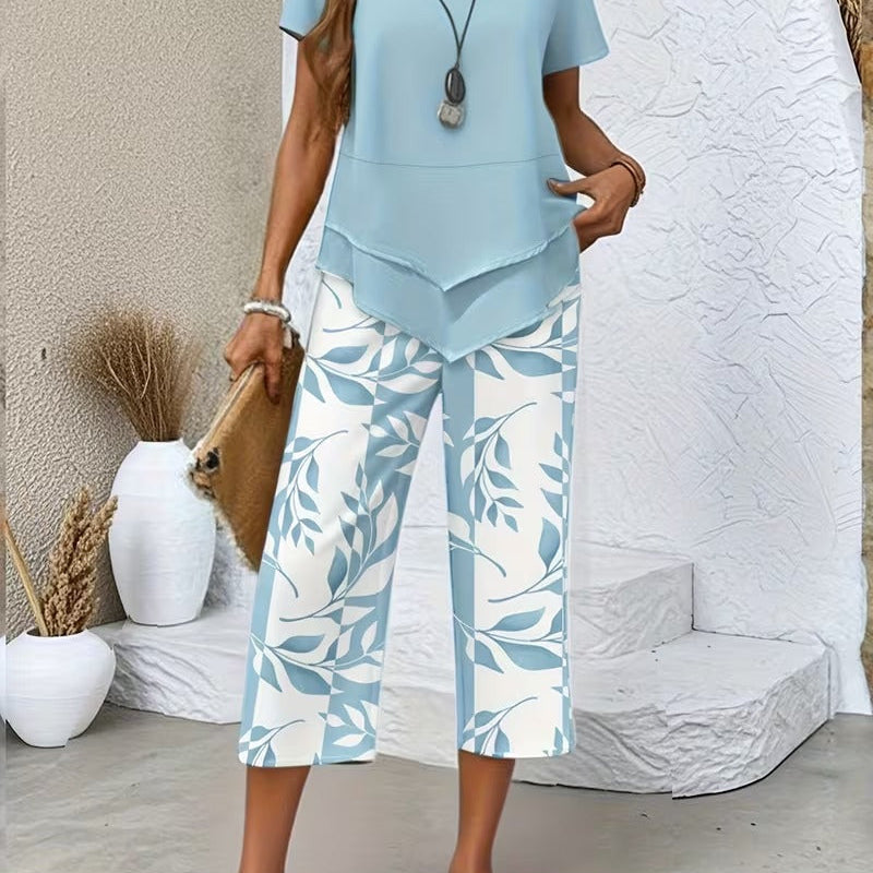 Visitación | Conjunto de Dos Piezas con Estampado de Hojas