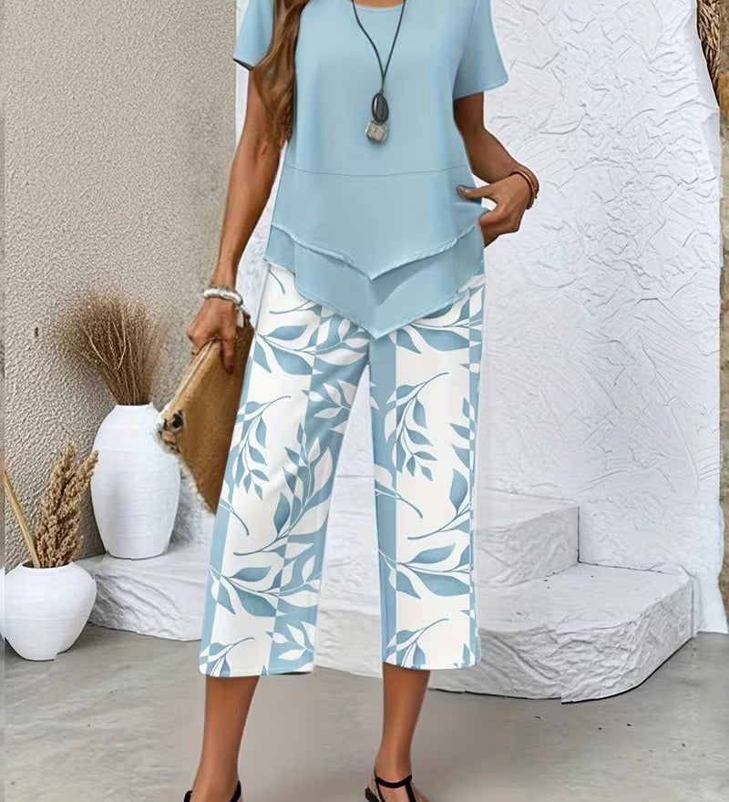 Visitación | Conjunto de Dos Piezas con Estampado de Hojas