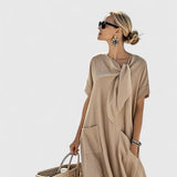 Inés | Vestido Largo Suelto con Lazo al Cuello Mujer Bolsillos