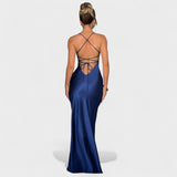 Atira | Vestido de raso cruzado azul medianoche