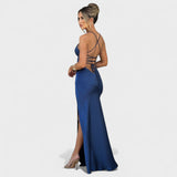 Atira | Vestido de raso cruzado azul medianoche