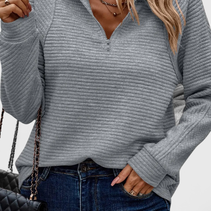 Helene | Jersey de Cuello en V con Cremallera y Manga Larga