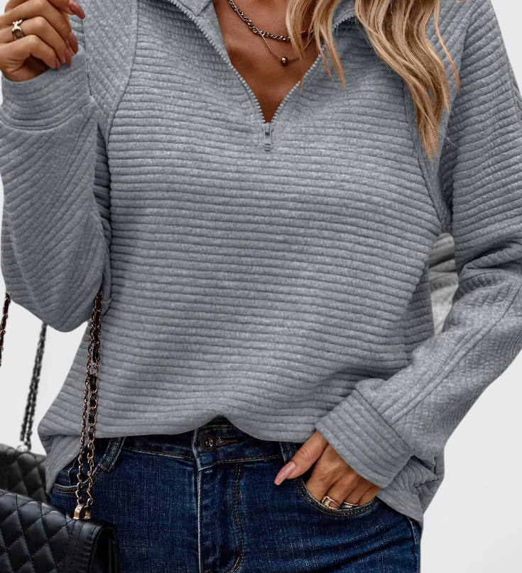 Helene | Jersey de Cuello en V con Cremallera y Manga Larga