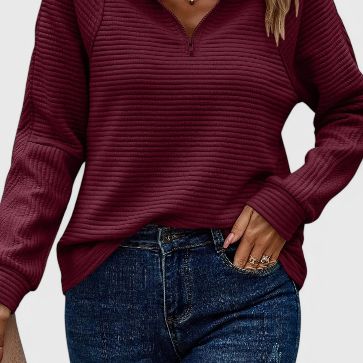 Helene | Jersey de Cuello en V con Cremallera y Manga Larga