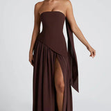 Talina | Vestido maxi asimétrico sin tirantes para mujer