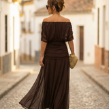Leo | Vestido largo fruncido para mujer con cuello en V elegante | Boda
