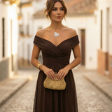 Leo | Vestido largo fruncido para mujer con cuello en V elegante | Boda