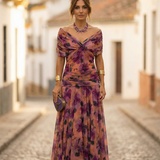 Leo | Vestido largo fruncido para mujer con cuello en V elegante | Boda