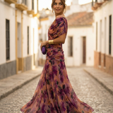 Leo | Vestido largo fruncido para mujer con cuello en V elegante | Boda