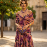 Leo | Vestido largo fruncido para mujer con cuello en V elegante | Boda
