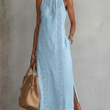 Jimena - Vestido midi de lino con cuello mao