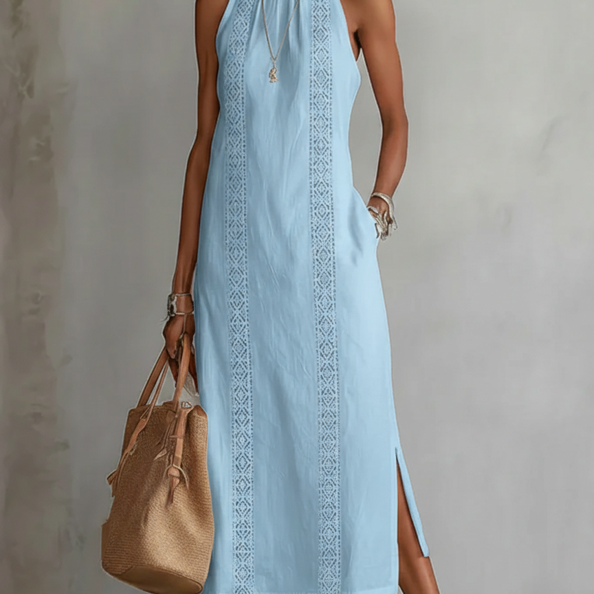Jimena - Vestido midi de lino con cuello mao