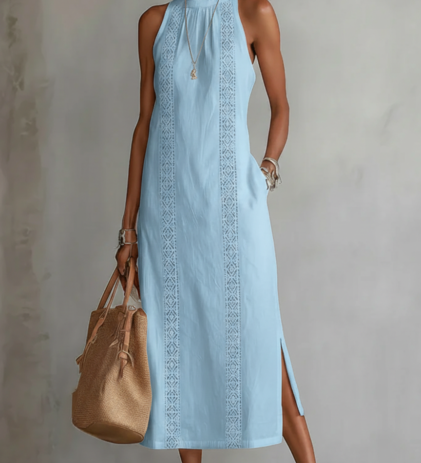 Jimena - Vestido midi de lino con cuello mao
