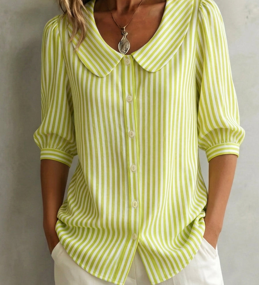 Athena | Blusa de Algodón a Rayas con Botones