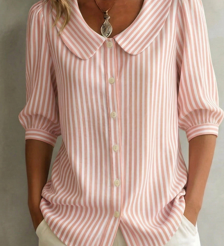Athena | Blusa de Algodón a Rayas con Botones