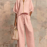Cloe | Conjunto de dos piezas: Camisa de estilo relajado y pantalón de pernera ancha