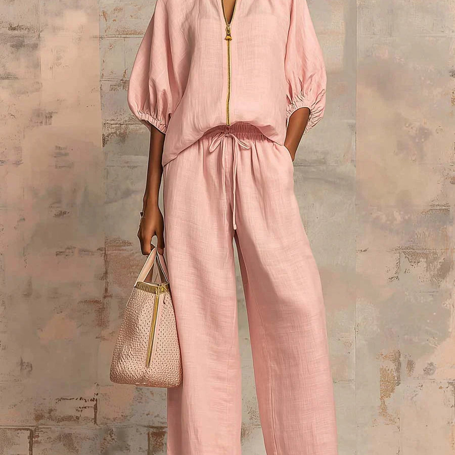 Cloe | Conjunto de dos piezas: Camisa de estilo relajado y pantalón de pernera ancha