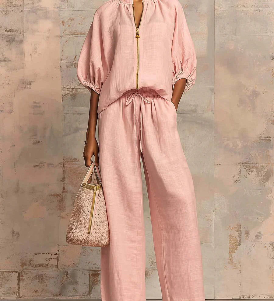 Cloe | Conjunto de dos piezas: Camisa de estilo relajado y pantalón de pernera ancha