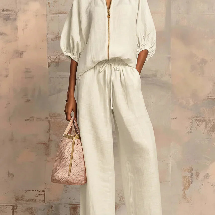 Cloe | Conjunto de dos piezas: Camisa de estilo relajado y pantalón de pernera ancha