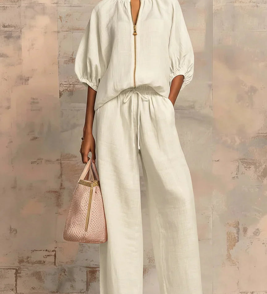 Cloe | Conjunto de dos piezas: Camisa de estilo relajado y pantalón de pernera ancha