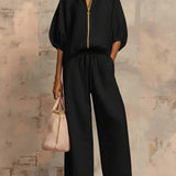 Cloe | Conjunto de dos piezas: Camisa de estilo relajado y pantalón de pernera ancha