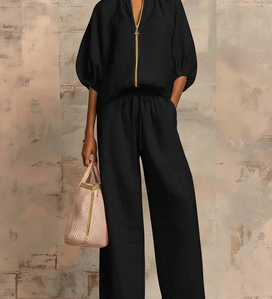 Cloe | Conjunto de dos piezas: Camisa de estilo relajado y pantalón de pernera ancha