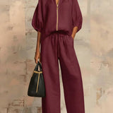 Cloe | Conjunto de dos piezas: Camisa de estilo relajado y pantalón de pernera ancha