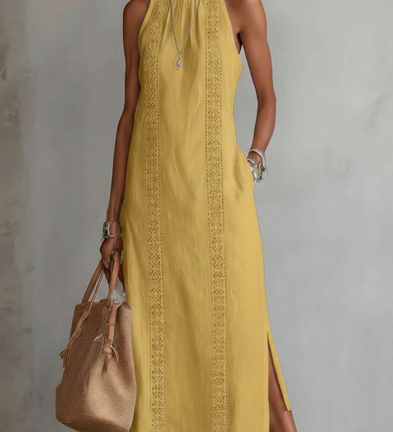 Jimena - Vestido midi de lino con cuello mao