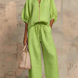 Cloe | Conjunto de dos piezas: Camisa de estilo relajado y pantalón de pernera ancha