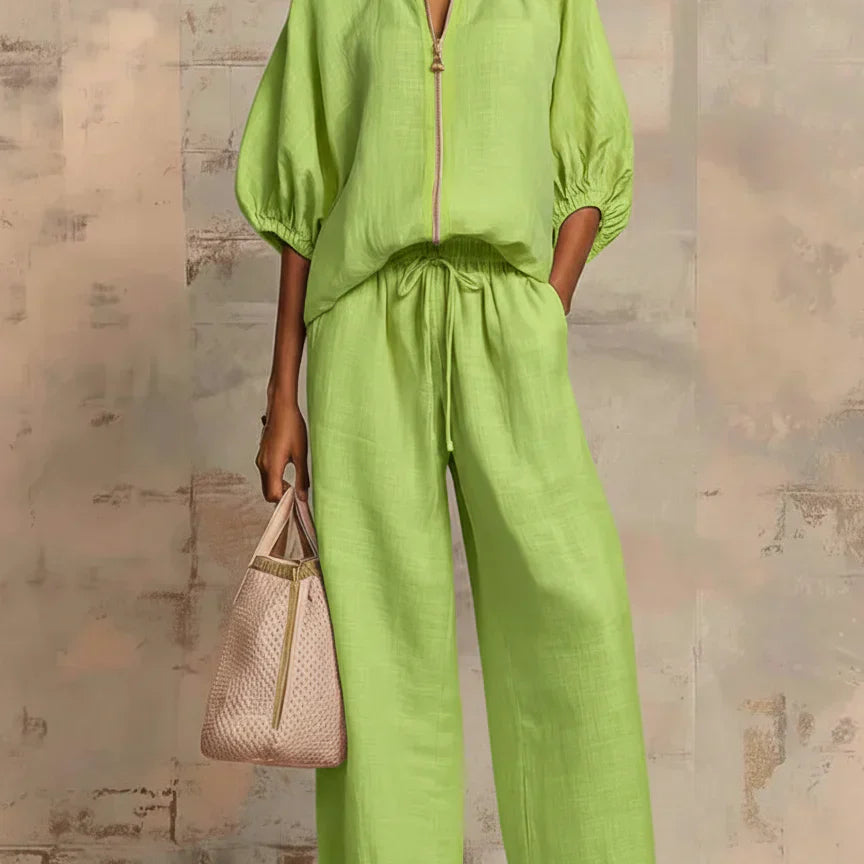 Cloe | Conjunto de dos piezas: Camisa de estilo relajado y pantalón de pernera ancha