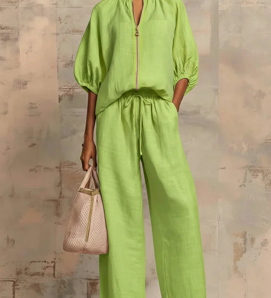 Cloe | Conjunto de dos piezas: Camisa de estilo relajado y pantalón de pernera ancha