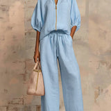 Cloe | Conjunto de dos piezas: Camisa de estilo relajado y pantalón de pernera ancha