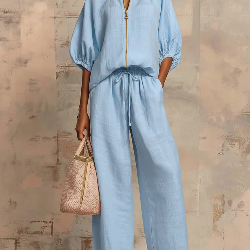 Cloe | Conjunto de dos piezas: Camisa de estilo relajado y pantalón de pernera ancha