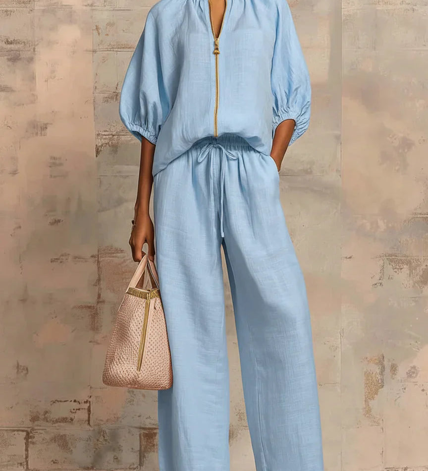 Cloe | Conjunto de dos piezas: Camisa de estilo relajado y pantalón de pernera ancha