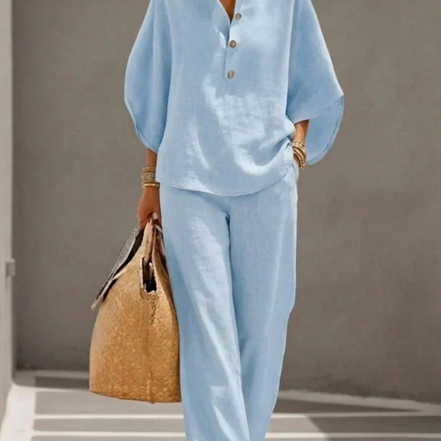 Maribel™ | Conjunto de lino con mangas murciélago y pantalón ancho